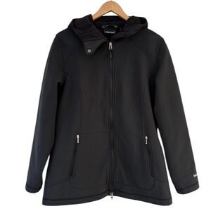 Marmot Softshell Fleece Lined Full Zip Hooded Jacket Sz L Black Outdoor Gorpcore